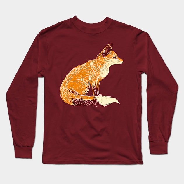 linocut fox Long Sleeve T-Shirt by kharmazero